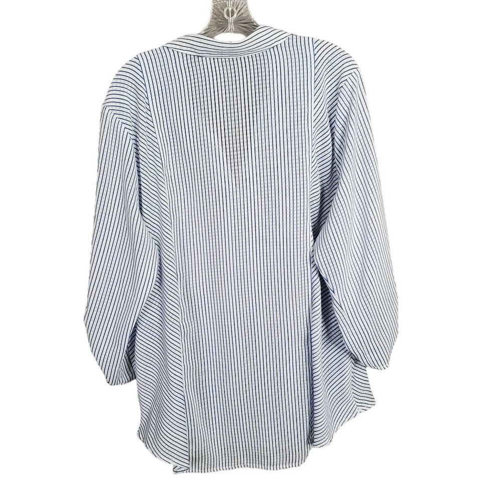 Chico's 3 Size XL Tunic Semi Shear Cover Up Pullover Striped Textured Roll Tab - Picture 3 of 14